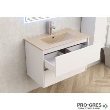 Долен шкаф за баня 80cm, с мивка, бежов мат, Inter Ceramic ICP 7955+ ICC 8066BG